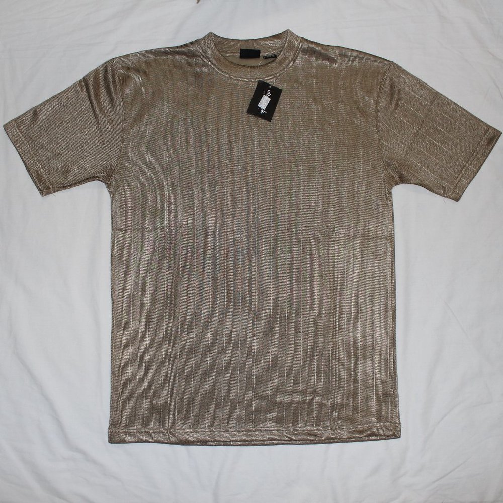 After Dark by Falcon Bay Sweater Size L Tan Brown Crew Neck Short Sleeves Light